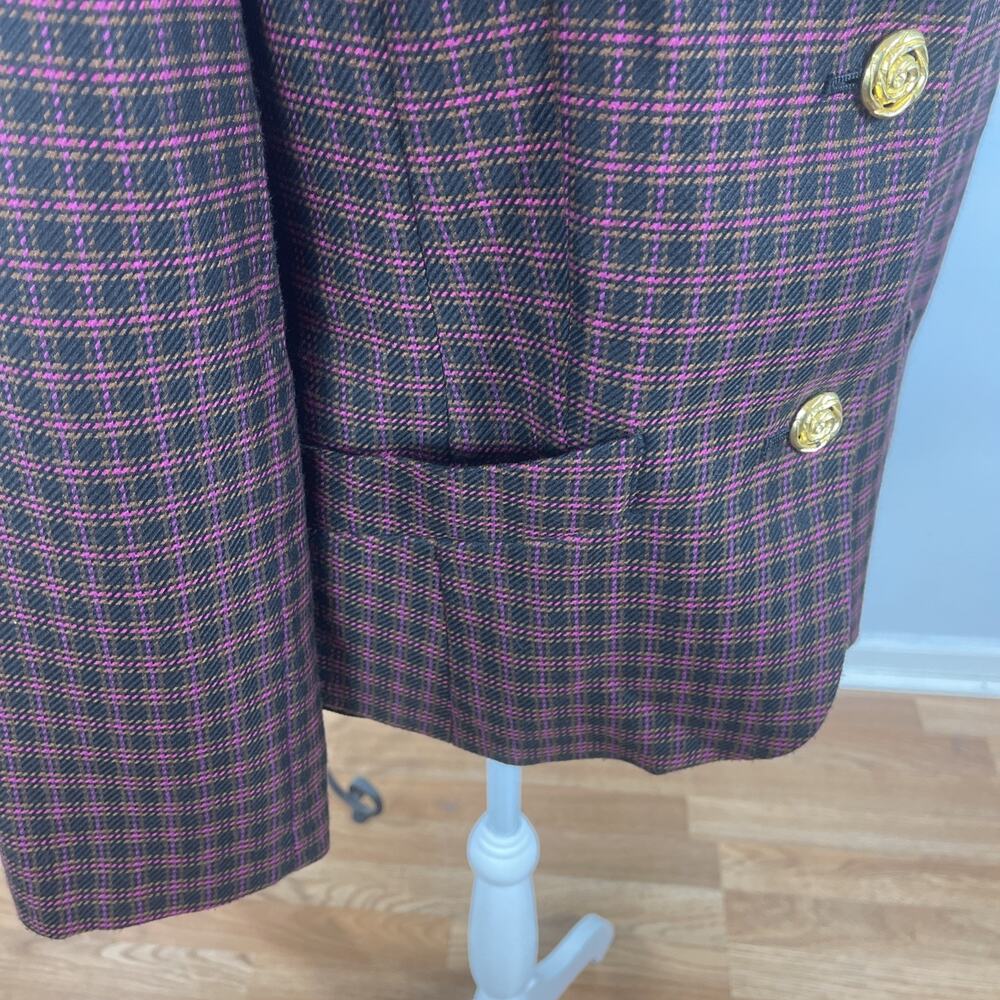 SBS Collection Women Blazer Size 10 Burgundy Plaid Gold Button Career Jacket - Picture 4 of 11
